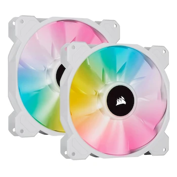 Imagen alusiva al producto Corsair iCUE SP140 RGB ELITE 140mm PWM Set de Dos Ventiladores con iCUE Lighting Node CORE Blanco
