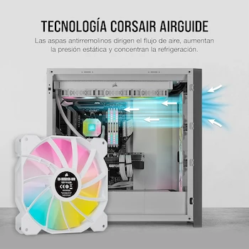 Imagen 3 de Corsair iCUE SP140 RGB ELITE 140mm PWM Set de Dos Ventiladores con iCUE Lighting Node CORE Blanco