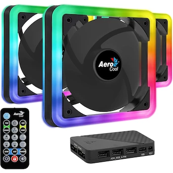 Imagen de referencia para Pack de 3 Ventiladores Aerocool Edge 14 Pro RGB, 140mm, Negro, con Hub de Control H66F y Controlador Remoto