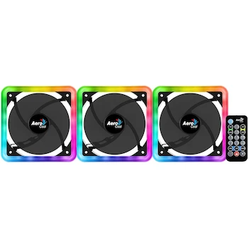 Imagen 2 de Pack de 3 Ventiladores Aerocool Edge 14 Pro RGB, 140mm, Negro, con Hub de Control H66F y Controlador Remoto