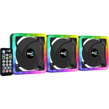 Imagen 3 de Pack de 3 Ventiladores Aerocool Edge 14 Pro RGB, 140mm, Negro, con Hub de Control H66F y Controlador Remoto