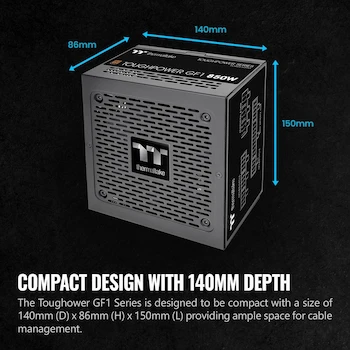 Imagen 3 de Thermaltake GF1 (2024) Fuente de Alimentación Totalmente Modular ATX 850W 80 Plus Gold Ultra Silenciosa Zero RPM PS-TPD-0850FNFAGU-P