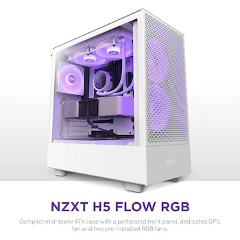 Imagen 2 de Gabinete NZXT H5 Flow RGB Compact ATX, Serie H5 Flow, Color Blanco, Torre Mediana, Soporte ATX, Material Metal, Peso 1000 Gramos
