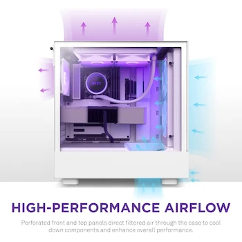 Imagen 3 de Gabinete NZXT H5 Flow RGB Compact ATX, Serie H5 Flow, Color Blanco, Torre Mediana, Soporte ATX, Material Metal, Peso 1000 Gramos