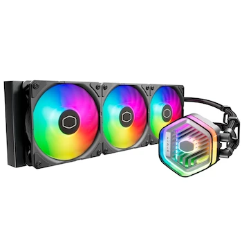 Imagen de referencia para Cooler Master MasterLiquid Atmos 360 Black - Enfriador de Agua AIO para CPU, Radiador 360 mm, Ventiladores SickleFlow 120 Edge Preinstalados ARGB Gen 2, Bomba Doble Cámara, Color Negro, Compatible LGA1700 y AM5
