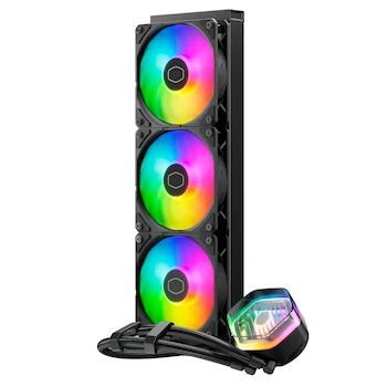 Imagen 2 de Cooler Master MasterLiquid Atmos 360 Black - Enfriador de Agua AIO para CPU, Radiador 360 mm, Ventiladores SickleFlow 120 Edge Preinstalados ARGB Gen 2, Bomba Doble Cámara, Color Negro, Compatible LGA1700 y AM5