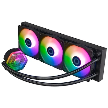 Imagen 4 de Cooler Master MasterLiquid Atmos 360 Black - Enfriador de Agua AIO para CPU, Radiador 360 mm, Ventiladores SickleFlow 120 Edge Preinstalados ARGB Gen 2, Bomba Doble Cámara, Color Negro, Compatible LGA1700 y AM5