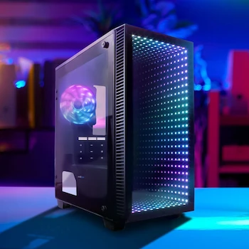 Imagen 2 de Vorago Game Factor CSG560 Gabinete Gamer Micro ATX Optical Infinity RGB Negro con Panel Lateral Cristal Templado Sin Fuente