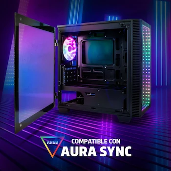 Imagen 4 de Vorago Game Factor CSG560 Gabinete Gamer Micro ATX Optical Infinity RGB Negro con Panel Lateral Cristal Templado Sin Fuente