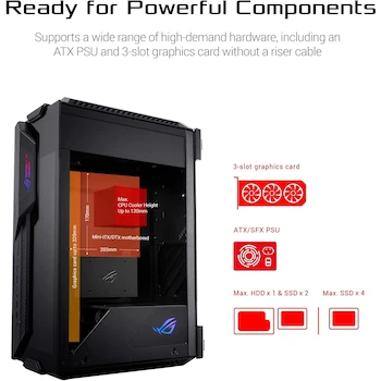 Imagen 5 de ASUS Gabinete Gaming ROG Z11 Media Torre Mini-ITX/DTX Diseño Inclinación 11° Paneles Vidrio Templado USB 3.2 Gen 2 Tipo C Frontal ARGB Negro