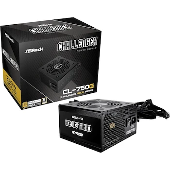 Imagen de referencia para ASRock Challenger CL-750G - Fuente de Alimentación de 750 W, Color Negro, ATX 3.1, 80 Plus Gold Certified, No Modular, Dimensiones 140 x 150 x 86 mm