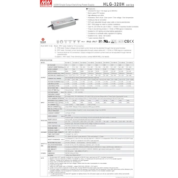 Imagen 2 de MEAN WELL HLG-320H-24 Fuente de alimentación conmutada AC a DC, salida única, 320 W, 24 V a 13.34 A, dimensiones 22 cm de largo x 6.8 cm de ancho x 3.9 cm de alto (8.86 pulgadas x 2.67 pulgadas x 1.52 pulgadas), serie HLG-320H