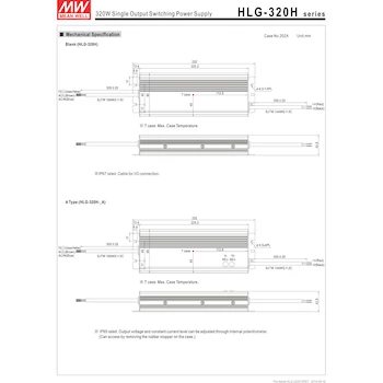 Imagen 3 de MEAN WELL HLG-320H-24 Fuente de alimentación conmutada AC a DC, salida única, 320 W, 24 V a 13.34 A, dimensiones 22 cm de largo x 6.8 cm de ancho x 3.9 cm de alto (8.86 pulgadas x 2.67 pulgadas x 1.52 pulgadas), serie HLG-320H