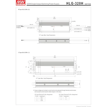 Imagen 4 de MEAN WELL HLG-320H-24 Fuente de alimentación conmutada AC a DC, salida única, 320 W, 24 V a 13.34 A, dimensiones 22 cm de largo x 6.8 cm de ancho x 3.9 cm de alto (8.86 pulgadas x 2.67 pulgadas x 1.52 pulgadas), serie HLG-320H