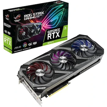 Imagen de referencia para ASUS Tarjeta Gráfica NVIDIA GeForce RTX 3070 Ti Serie ROG Strix Modelo ROG-STRIX-RTX3070TI-O8G-GAMING Edición OC 8GB GDDR6X Color Negro con Iluminación RGB Tamaño 318.26 x 139.95 x 57.78 mm 2.9 Slot