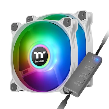 Imagen de referencia para Thermaltake Pure Duo 140 mm ARGB White CL-F098-PL14SW-B Ventilador de Caja/Radiador con 2 Anillos de Luz 18 LED Direccionables 9 Aspas Rodamiento Hidráulico (Pack de 2)