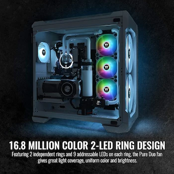 Imagen 3 de Thermaltake Pure Duo 140 mm ARGB White CL-F098-PL14SW-B Ventilador de Caja/Radiador con 2 Anillos de Luz 18 LED Direccionables 9 Aspas Rodamiento Hidráulico (Pack de 2)