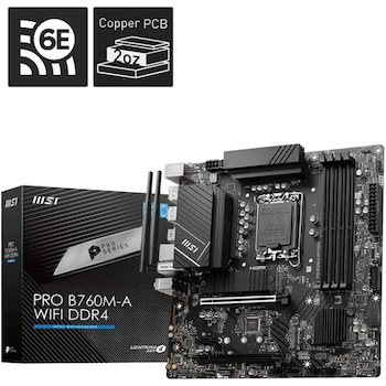 Imagen 5 de MSI PRO B760M-A WIFI DDR4 LGA 1700 mATX Motherboard, Intel B760 Chipset, Supports 12th/13th/14th Gen Intel Processors, Black, 128GB Max DDR4 Memory, Size 243.84mm x 243.84mm