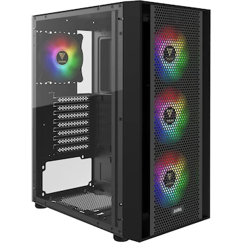 Imagen de referencia para GAMDIAS AURA GC2 Negro Torre Media ATX Carcasa para Computadora con Ventana de Vidrio Templado Lateral, Soporta Placas Base ATX/Micro-ATX/Mini-ITX, 7 Ranuras de Expansión, Bahías de Unidad 2x3.5" o (1x2.5"+1x3.5") + 2x2.5", Dimensiones 305x200x430mm