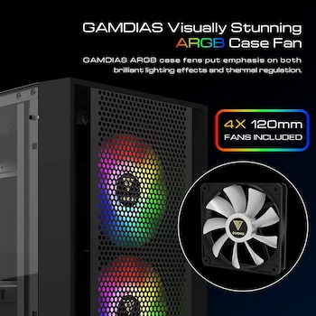 Imagen 4 de GAMDIAS AURA GC2 Negro Torre Media ATX Carcasa para Computadora con Ventana de Vidrio Templado Lateral, Soporta Placas Base ATX/Micro-ATX/Mini-ITX, 7 Ranuras de Expansión, Bahías de Unidad 2x3.5" o (1x2.5"+1x3.5") + 2x2.5", Dimensiones 305x200x430mm