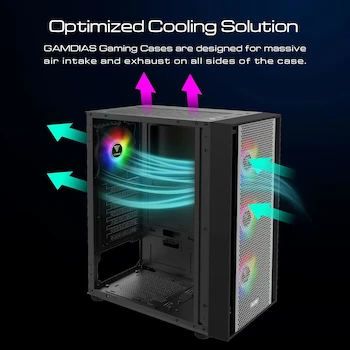 Imagen 5 de GAMDIAS AURA GC2 Negro Torre Media ATX Carcasa para Computadora con Ventana de Vidrio Templado Lateral, Soporta Placas Base ATX/Micro-ATX/Mini-ITX, 7 Ranuras de Expansión, Bahías de Unidad 2x3.5" o (1x2.5"+1x3.5") + 2x2.5", Dimensiones 305x200x430mm