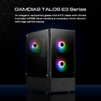 Imagen 2 de Gabinete para PC GAMDIAS TALOS E3 Negro Mid Tower ATX, Dimensiones 363 x 210 x 447 mm, Peso Neto 4.72 kg, Soporte para Placas Madre ATX, Micro-ATX, Mini-ITX, Serie TALOS