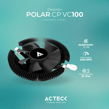 Imagen 2 de ACTECK Disipador CPU POLAR CP VC100 80mm LGA 1700 AM5 3-pin Negro AC-936736