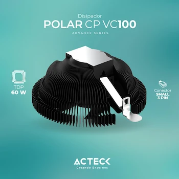 Imagen 3 de ACTECK Disipador CPU POLAR CP VC100 80mm LGA 1700 AM5 3-pin Negro AC-936736