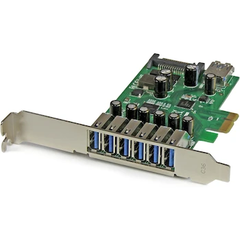 Imagen de referencia para StarTech.com PEXUSB3S7 7-Port Green PCI Express USB 3.0 Expansion Card - Standard and Low-Profile - 6 External and 1 Internal Ports - Dimensions 4.7" H x 0.6" W x 4.1" L - Weight 2.50 oz