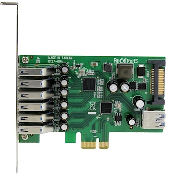Imagen 3 de StarTech.com PEXUSB3S7 7-Port Green PCI Express USB 3.0 Expansion Card - Standard and Low-Profile - 6 External and 1 Internal Ports - Dimensions 4.7" H x 0.6" W x 4.1" L - Weight 2.50 oz