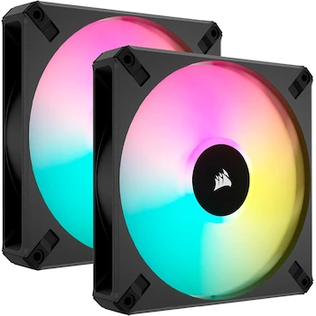 Imagen de referencia para Corsair iCUE AF140 RGB ELITE Kit de Dos Ventiladores PWM 140 mm - Ocho LED RGB por Ventilador - Negro - Incluye Controlador iCUE Lighting Node CORE