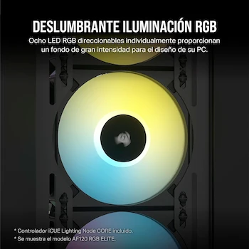 Imagen 4 de Corsair iCUE AF140 RGB ELITE Kit de Dos Ventiladores PWM 140 mm - Ocho LED RGB por Ventilador - Negro - Incluye Controlador iCUE Lighting Node CORE