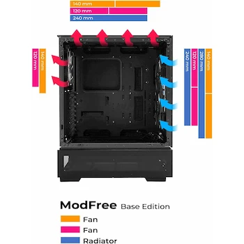 Imagen 2 de InWin ModFree Base Edition IW-CS-MFBASE-BLK, Negro, Carcasa de Torre Completa E-ATX (hasta 12" x 13"), Materiales SGCC Vidrio Templado ABS, Dimensiones 411.5x261.8x531mm, Peso 9.2kg