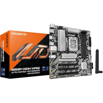 Imagen de referencia para GIGABYTE B860M DS3H WIFI6E Intel Core Ultra (Serie 2) Placa Base LGA 1851 mATX DDR5 2X M.2 WIFI6E LAN de 2.5GbE Marrón 24.4cm x 24.4cm