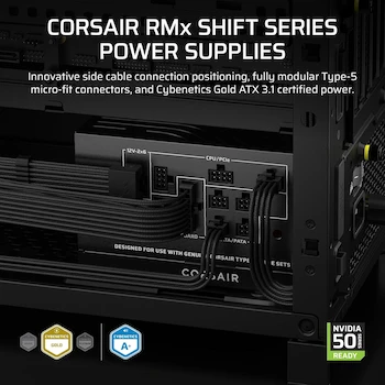 Imagen de referencia para Corsair RM850x Shift (2025) Fuente de Alimentación ATX Totalmente Modular 850W Interfaz Lateral Modular Negro