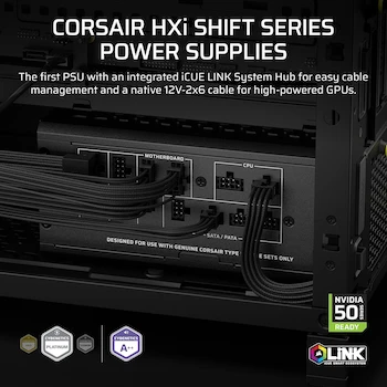 Imagen 2 de Corsair HX1200i Shift Fuente de Alimentación Completamente Modular ATX 3.1 PCIe 5.1 1200W Color Negro Serie HXi Shift Dimensiones 150x86x180mm Modelo CP-9020267-NA