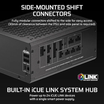 Imagen 4 de Corsair HX1200i Shift Fuente de Alimentación Completamente Modular ATX 3.1 PCIe 5.1 1200W Color Negro Serie HXi Shift Dimensiones 150x86x180mm Modelo CP-9020267-NA