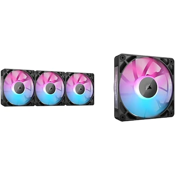 Imagen de referencia para CORSAIR iCUE LINK RX120 RGB Series 120mm PWM Case Fans Bundle: 1 Individual Fan + Triple Pack (3 Fans) with iCUE LINK System Hub - Black - Model B0FDKK3SN2