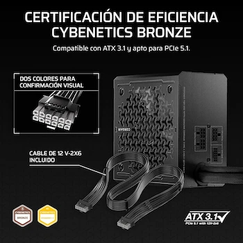 Imagen 4 de Corsair CX650M (2025) Fuente de Alimentación Semimodular ATX 3.1 PCIe 5.1 650W con Cable Nativo 12V-2x6 Cybenetics Bronze Negro