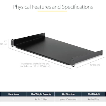 Imagen 2 de StarTech.com CABSHELF1U10 Estante Fijo 1U Profundidad 10" Negro para Rack 19" Universal Cantilever Tray