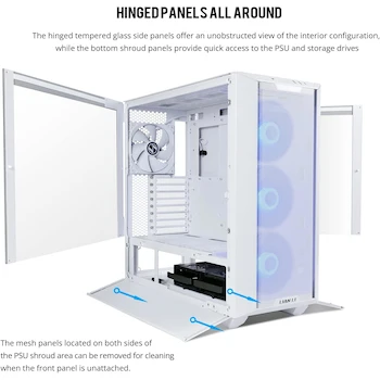 Imagen 2 de Lian Li Lancool III RGB White ATX Mid-Tower PC Case with 3x140mm ARGB Front Fans and 1x140mm Rear Fan, Tempered Glass Panels, Aluminum Handles, Model LANCOOL 3R-W, Dimensions 526(D) x 238(W) x 523(H) mm