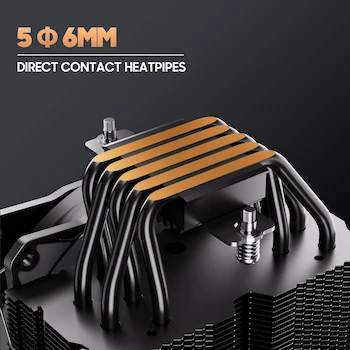 Imagen 3 de ARESGAME Enfriador de Aire para CPU, Modelo 03, Color Negro, Compatible con Intel LGA775/1150/1151/1155/1156/1200/1366/2011/2011-3/2066 y AMD AM4/AM3/AM3+/AM2/AM2+/FM2+/FM2/FM1, Ventilador 120 mm, 5 Tubos de Calor, Dimensiones 120x83x160 mm