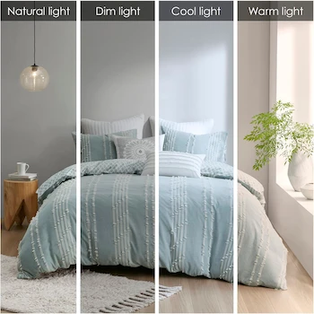 Imagen 2 de INK+IVY Kara - Juego de Funda de Edredón 100% Algodón, Rayas Jacquard, Color Aqua, Tamaño Matrimonial/Queen (88x92 pulgadas), 3 Piezas (1 Funda de Edredón y 2 Fundas de Almohada 20x26 pulgadas), Modelo B08FPSZ6T8