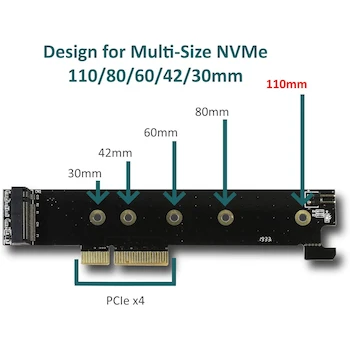 Imagen 3 de Vantec UGT-M2PC130 Adaptador M.2 NVMe PCIe x4 Low Profile Negro con Soporte para Longitud 110mm