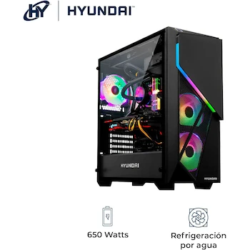 Imagen 3 de HYUNDAI Pc Gaming Inferno ATX, Torre Mid Tower con Fuente 650W 80 Plus Bronze, Ventiladores RGB Digitales, Panel Lateral Vidrio Templado Negro