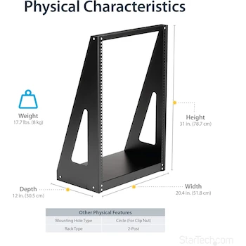Imagen 2 de StarTech.com 2POSTRACK16 Rack Compacto de 2 Postes 16U Open Frame Heavy Duty Negro