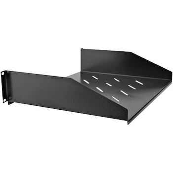 Imagen alusiva al producto V7 RMSH2UV-1N Negro Acero Aleado Mount Wall Cabinet Mueble y Soporte para Impresoras Accesorio Rack Shelf Vented 2U Estante de Soporte 2 Estantes 48.26 x 35.05 x 10.41 cm Capacidad 66 Libras Serie 2U
