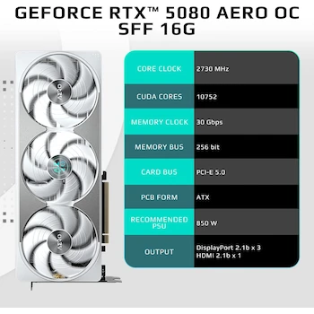 Imagen 2 de GIGABYTE Tarjeta Gráfica GeForce RTX 5080 AERO OC SFF 16G Blanca, 16GB GDDR7 256-bit, Modelo GV-N5080AERO OC-16GD