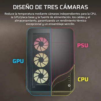 Imagen 3 de Corsair AIR 5400 LX-R RGB iCUE LINK Caja para PC Semitorre Mid-Tower Triple Cámara Panorámica con 3 Ventiladores LX-R RGB Reverse-Rotor Preinstalados - Negro