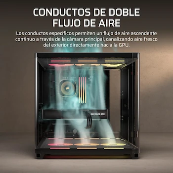 Imagen 4 de Corsair AIR 5400 LX-R RGB iCUE LINK Caja para PC Semitorre Mid-Tower Triple Cámara Panorámica con 3 Ventiladores LX-R RGB Reverse-Rotor Preinstalados - Negro